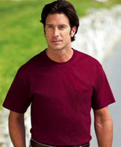 Basic Hanes T-shirt. Don't wear shirts that look like cheap clothes from Walmart. This shirt looks like it is a cheap Hanes T-shirt. The fabric is too thick, it's too crisp and the sleeves are too loose and slightly too long. 