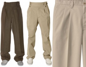IMMATURE - OUT OF DATE- Slacks should not be too loose or baggy. Baggy pants are out of style and they make you look like you're trying to be young. They should be fitted. These colors are also 