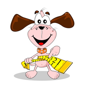 A cartoon dog and measuring tape in diet weight loss concept