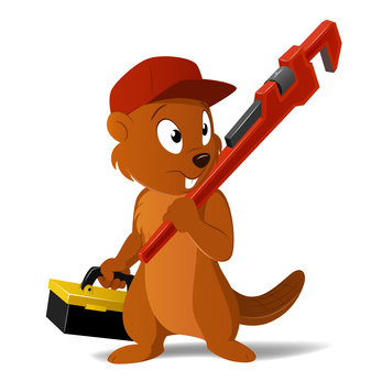 Vector cartoon beaver plumber with wrench