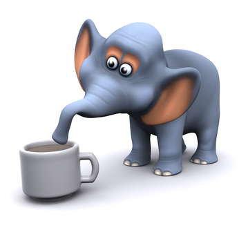 3d Elephant drinks a cup of tea